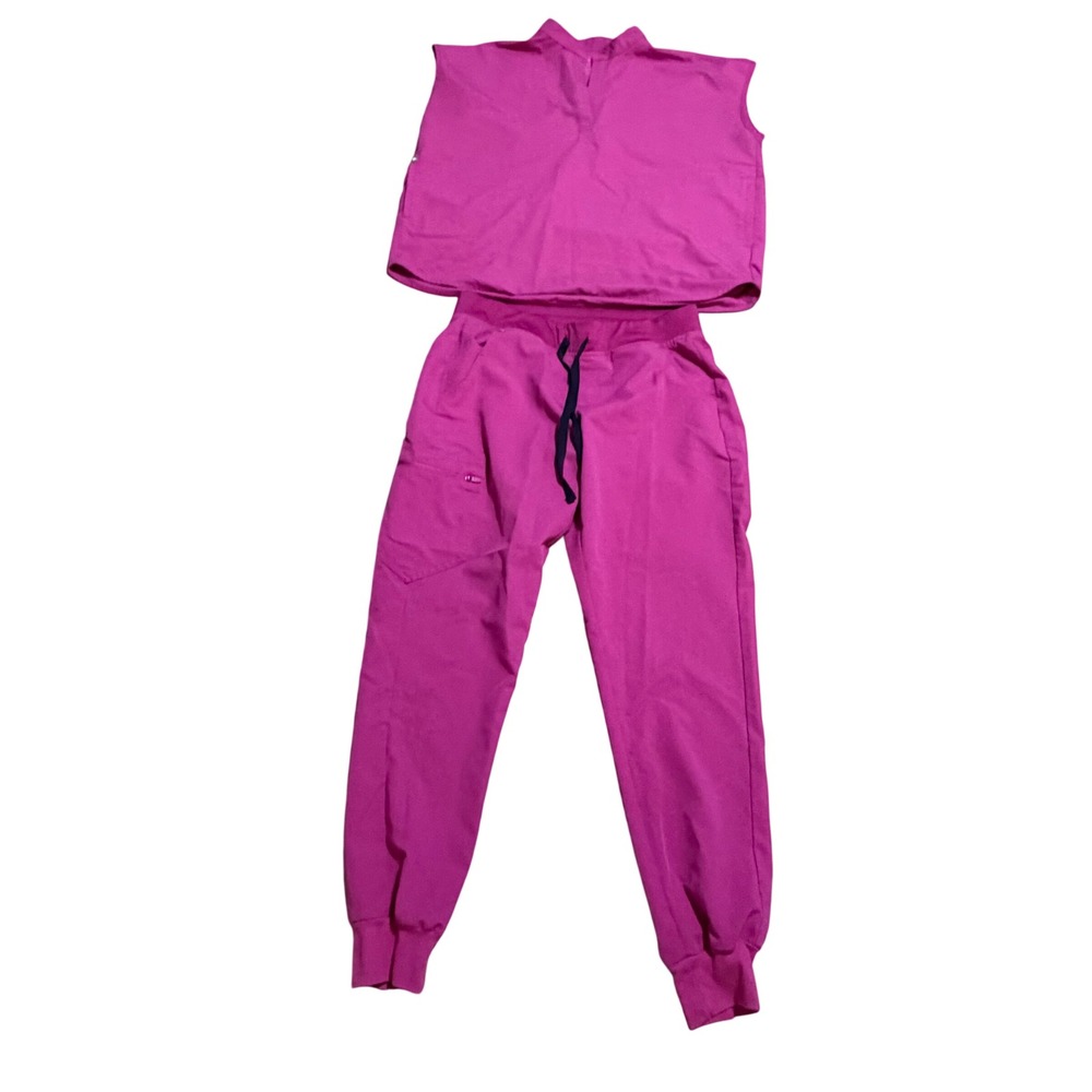 FIGS Electric Orchid Scrub Set Magenta Pink Rafaela Top sz M Zamora Joggers Sz M